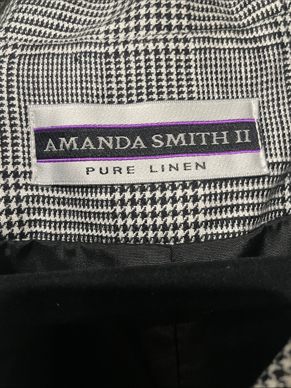Amanda Smith II Black & White Linen Sport Coat with Purple Trim Detail